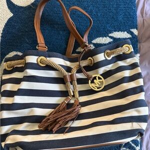 Michael Kors Navy and White Striped Tote Bag